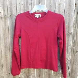 Red wine colored long sleeve shirt.